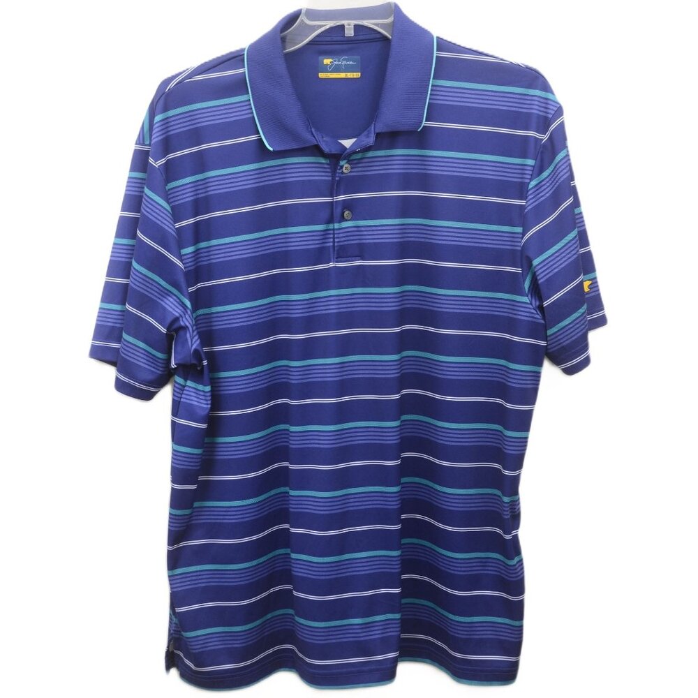 Jack Nicklaus Men's Size XXL Golf Strpied Polo Soft Twilight Blue UPF 50+ Moistu